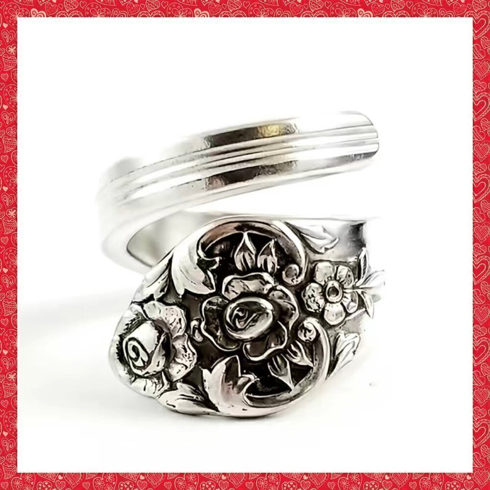 Boho Rose Flower Adjustable Spoon Ring #1140